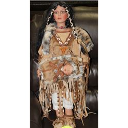 NATIVE PORCELAIN DOLL W BABY