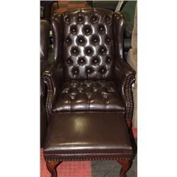 BROWN LEATHERETTE WING BACK PARLOUR CHAIR