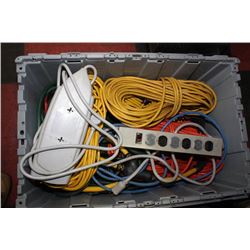 TUB OF EXTENSION CORDS AND POWER BARS