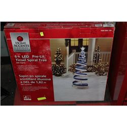6' LED PRELIT TINSEL SPIRAL TREE
