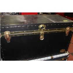 BLACK STORAGE TRUNK W CAMPING SUPPLIES