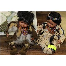 2 PORCELAIN NATIVE CHILDREN DOLLS