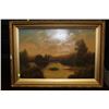 Image 1 : ESTATE LAKE SCENE OIL ON CANVAS DAMAGED FRAME