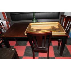 WOOD KITCHEN TABLE W LEAF AND 3 SIDECHAIRS