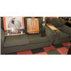Image 1 : DARK SAGE GREEN FABRIC SOFA W LOVE SEAT