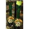 Image 1 : PAIR OF ESTATE GREEN FLORAL VASES