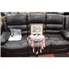 Image 2 : BROWN LEATHER RECLINING SOFA W LOVE SEAT