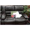 Image 3 : BROWN LEATHER RECLINING SOFA W LOVE SEAT