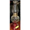 Image 1 : ESTATE RED AND CLEAR GLASS OIL LAMP