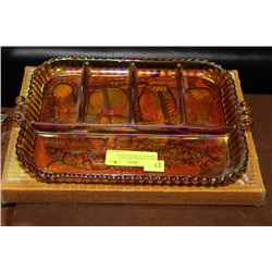 VINTAGE IRIDESCENT GOLD CARNIVAL GLASS TRAY WITH
