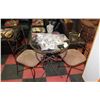 Image 1 : METAL AND GLASS FLORAL TABLE W 2 SIDECHAIRS