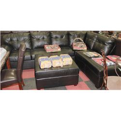 LUXURY BLACK LEATHER SECTIONAL W OTTOMAN
