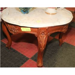 WOOD CARVED GRANITE TOP END TABLE