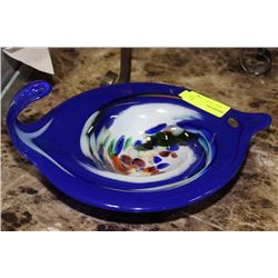 BLUE ART GLASS DISH