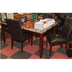 FAUX MARBLE TABLE AND 5 CHAIRS
