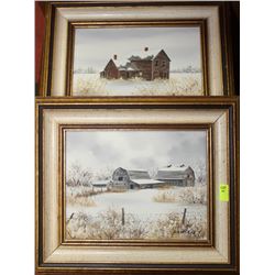 PAIR OF BARN SCENE OIL ON CANVAS'