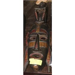LARGE WOODEN CARVED MASK W / MAN ON TOP