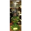 Image 1 : GREEN AND CLEAR GLASS VINTAGE OIL LAMP