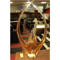 LARGE AMBER GLASS ART DISH