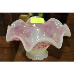 PINK AND WHITE ART GLASS DISH