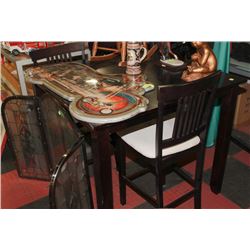 WOOD TONE DINING ROOM TABLE SOLD WITH 3 CHAIRS