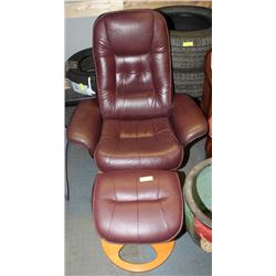 RED LEATHER RECLINING CHAIR W OTTOMAN