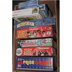 BOX OF BOARD GAMES AND PUZZLES - UBUILD MONOPOLY,