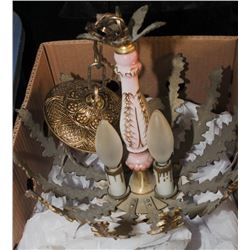 PORCELAIN AND GOLD TONE CHANDALIER WITH ROSETTES