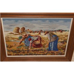 LARGE ESTATE FRAMED EMBROIDERY OF COTTON PICKERS