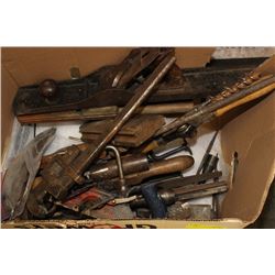 BOX OF VINTAGE HAND TOOLS