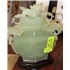 Image 1 : SMALL JADEITE URN ON STAND WITH LION & DRAGONS