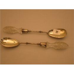Pair of Victorian silver glass handled salad servers, hallmarked Sheffield 1896…