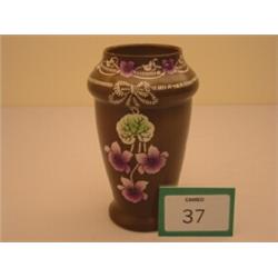 Shelley hand painted vase on brown ground, 'Violette' pattern, 8" high, no. 8218…