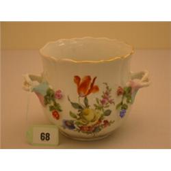 19c Sitzendorf twin handled posy vase with embossed and handpainted floral decoration, 5" high…