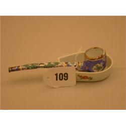 Enamel pipe plus ceramic pipe holder with crossed swords mark…