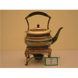 Late Victorian silver plated spirit kettle and burner on decorative stand…
