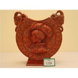 19c continental stoneware relief vase, with goats head handles (slight damage)…