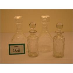 Pair of cut glass liqueur decanters plus pair of cut glass toilet bottles with stoppers…