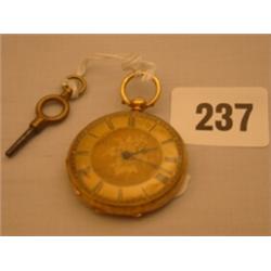 18ct gold gent's pocket watch made by Muret with fusee movement and original key…