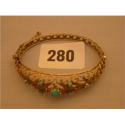 9ct gold turquoise set bangle…