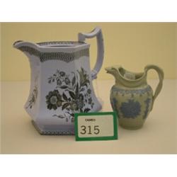 Small Victorian water jug, 5" high, with embossed floral decoration, spout and handle in form of …