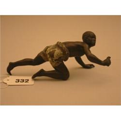 19c cold painted bronze figure of negro in crouching stance, impressed with founder's mark FB plu…