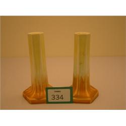 Pair of Ruskin candlesticks painted in orange and yellow, 18" high…
