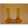 Image 1 : Pair of Ruskin candlesticks painted in orange and yellow, 18" high…