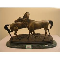 Large cold painted bronze of two horses by P J Mene…