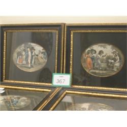 Set of four early 19c engravings of children, handpainted in oval black mounts and Hogarth frames…