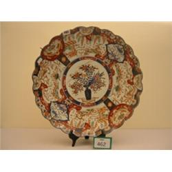 19c Japanese charger with scalloped edges, decorated in Imari style with central panel of flowers…