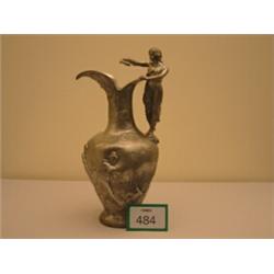 Art Nouveau metal water jug with relief moulding depicting maidens at water's edge with figured h…