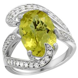 Natural 6.22 ctw lemon-quartz & Diamond Engagement Ring 14K White Gold