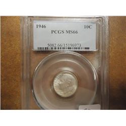 1946 SILVER ROOSEVELT DIME PCGS MS66